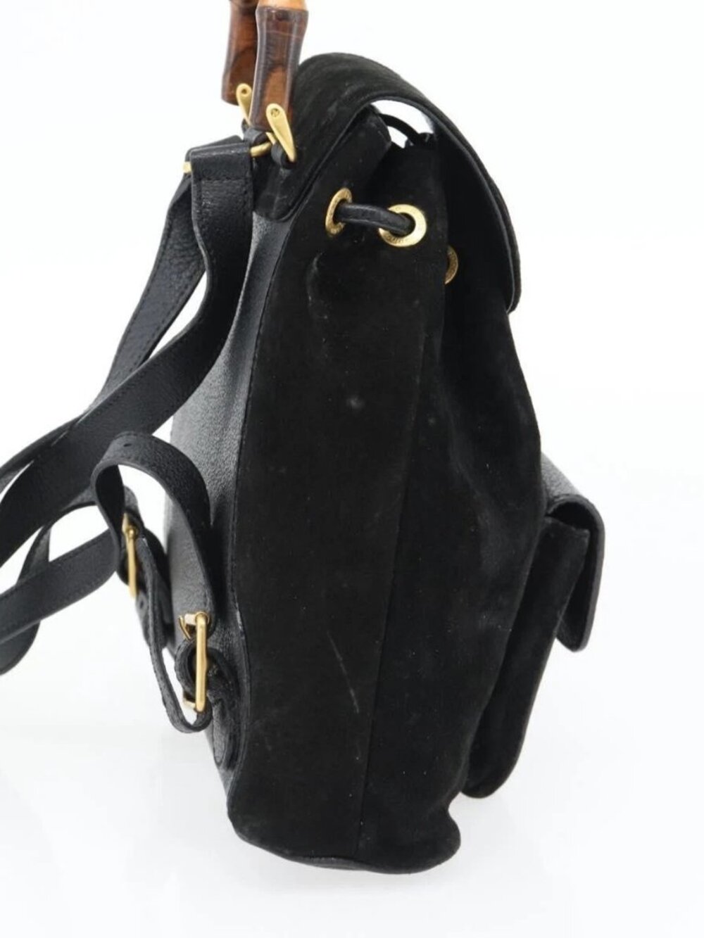 GUCCI Bamboo Backpack Suede Leather Black Auth BA6791 - Picture 3 of 15